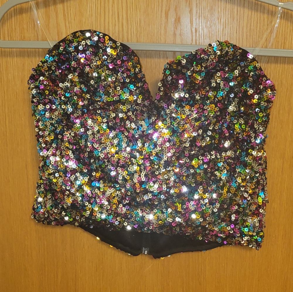 Sequin Strapless Crop Top